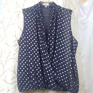 Loft Navy Blue|Gold Polka Dot Womans Blouse Sz XL